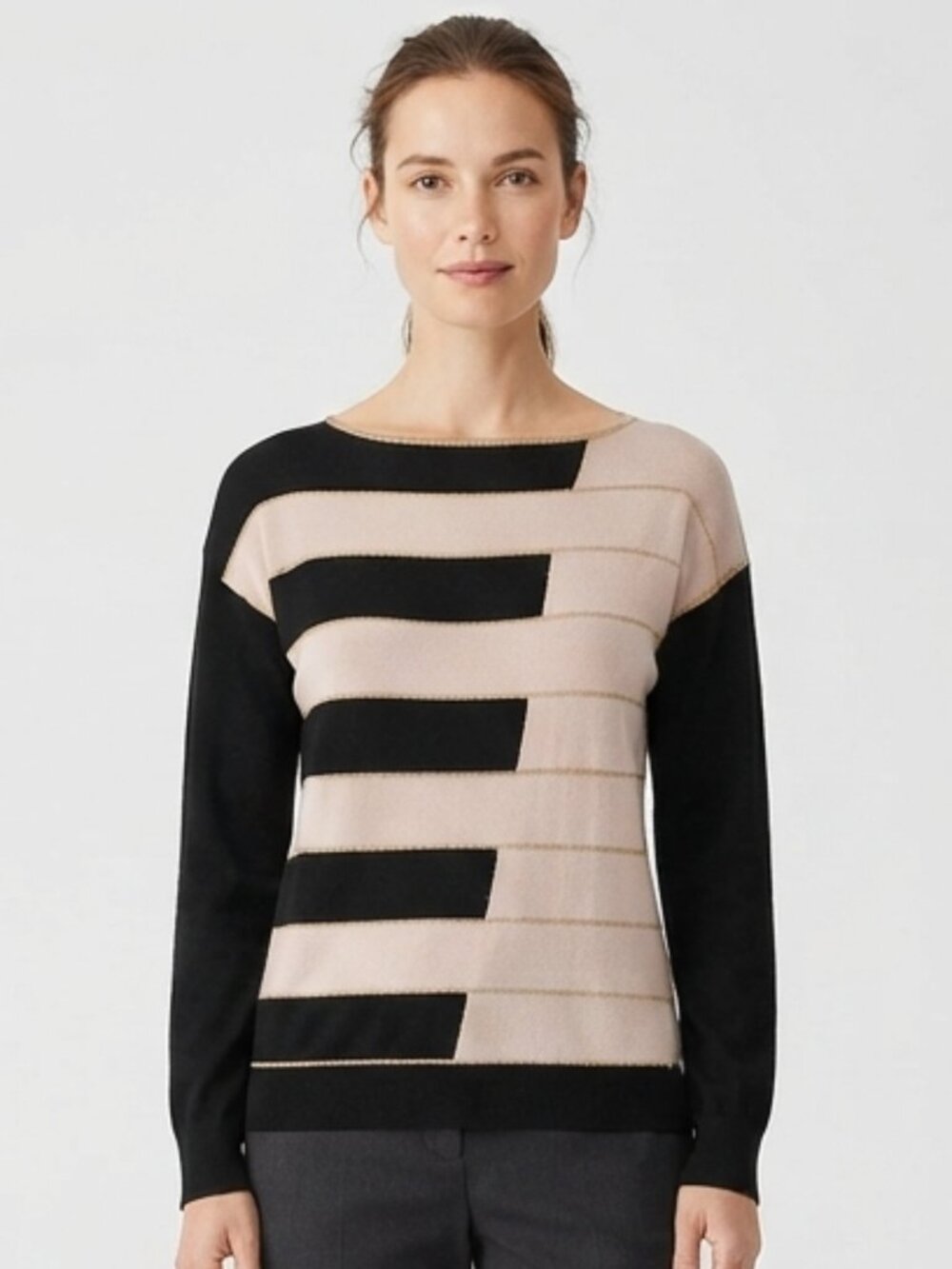 DKNY Graphic Knit Viscose/Metallic Sweater- Sz. Med